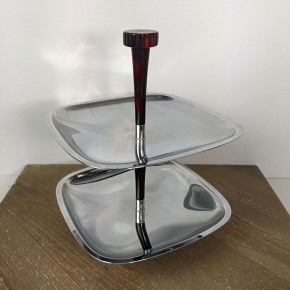 Glo Hill 2 tier desert stand with cherry bakelite - Picture 1 of 5